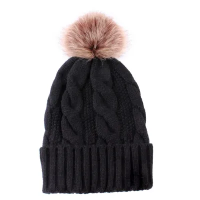 Fashion Satin Weave Pompon Cap with Acrylic Nylon Knit