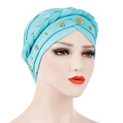 Women Muslim Style Nail Bead Whip Turban Hat