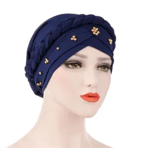 Women Muslim Style Nail Bead Whip Turban Hat