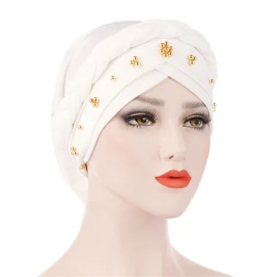 Women Muslim Style Nail Bead Whip Turban Hat