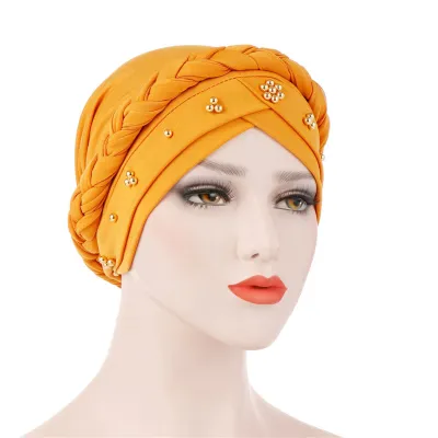 Women Muslim Style Nail Bead Whip Turban Hat