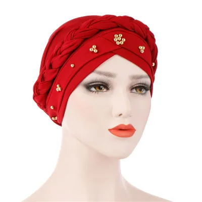 Women Muslim Style Nail Bead Whip Turban Hat