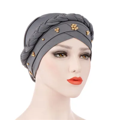 Women Muslim Style Nail Bead Whip Turban Hat