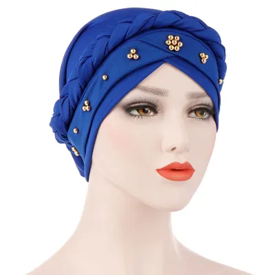Women Muslim Style Nail Bead Whip Turban Hat