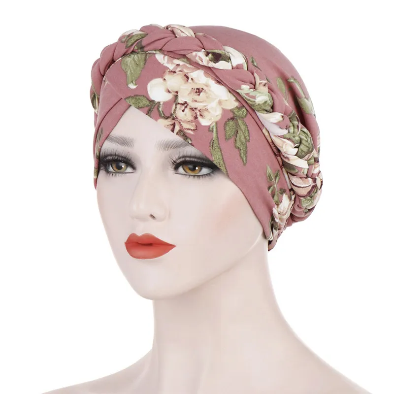 Women Simple Print Cotton Braid Turban