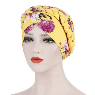 Women Simple Print Cotton Braid Turban