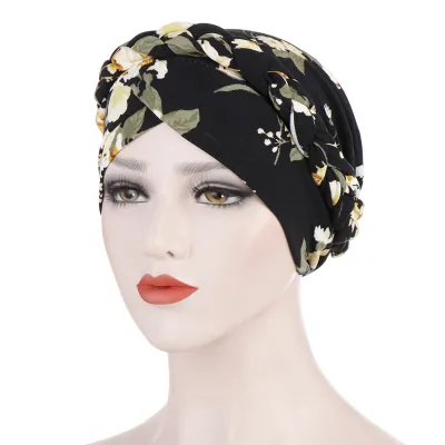 Women Simple Print Cotton Braid Turban
