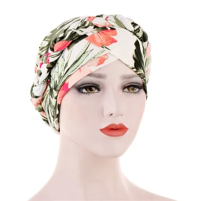 Women Simple Print Cotton Braid Turban