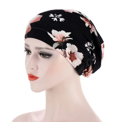 Women Muslim Style Floral Print Turban Hat Polyester Headwrap