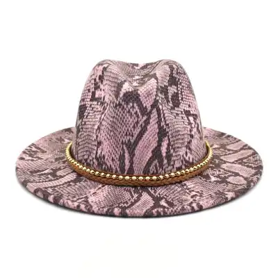 Retro Chain Decoration Snake Pattern Fedora Hat Unisex Adult