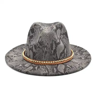 Retro Chain Decoration Snake Pattern Fedora Hat Unisex Adult