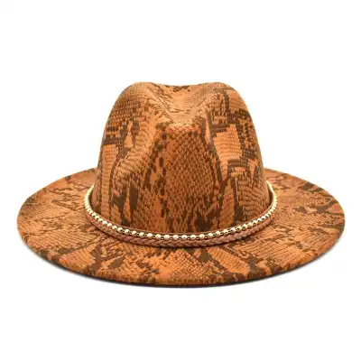 Retro Chain Decoration Snake Pattern Fedora Hat Unisex Adult