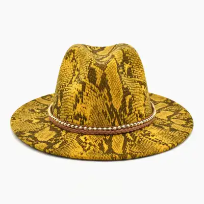 Retro Chain Decoration Snake Pattern Fedora Hat Unisex Adult
