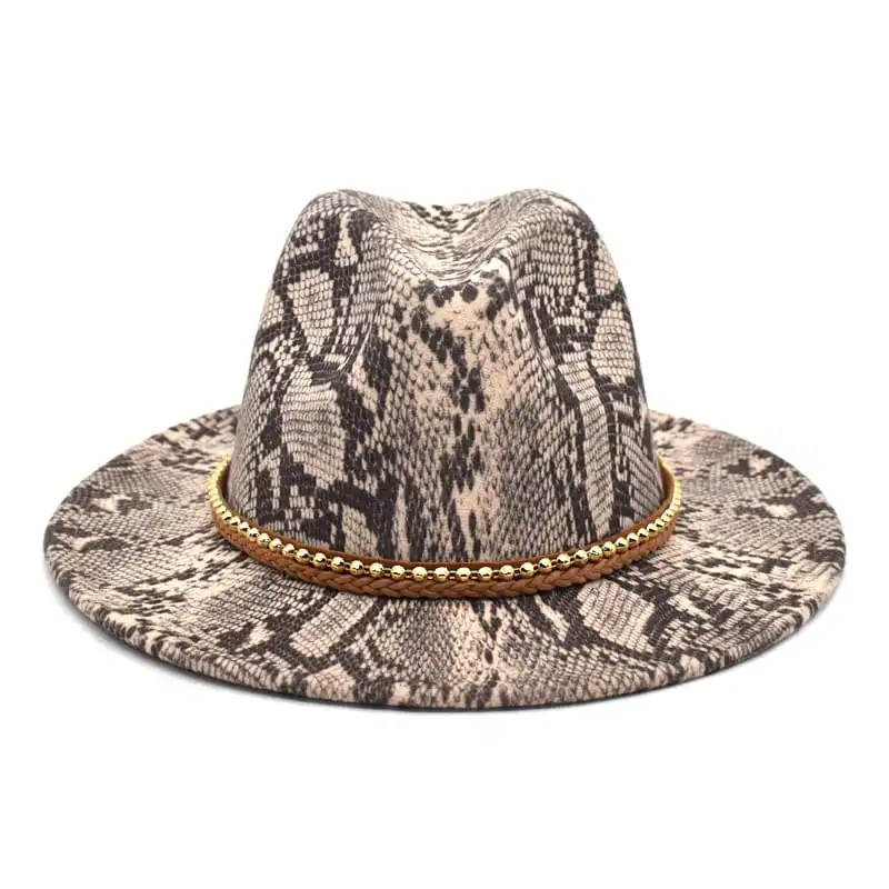 Retro Chain Decoration Snake Pattern Fedora Hat Unisex Adult