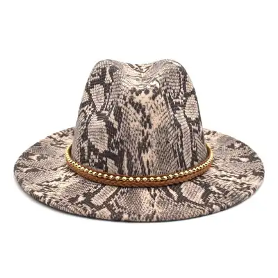 Retro Chain Decoration Snake Pattern Fedora Hat Unisex Adult