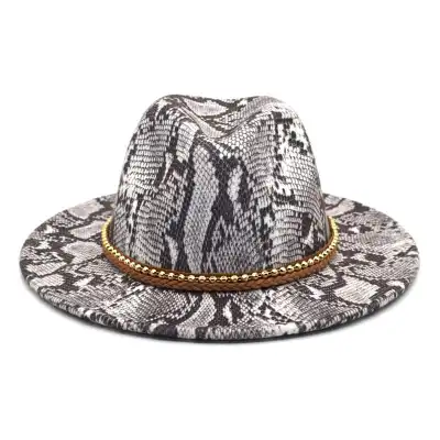 Retro Chain Decoration Snake Pattern Fedora Hat Unisex Adult