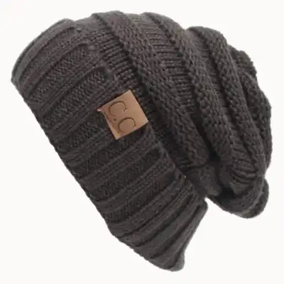 Unisex Solid Color Knitted Dome Hat with Letter Label