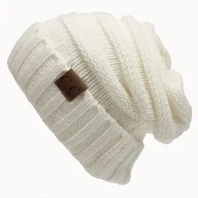 Unisex Solid Color Knitted Dome Hat with Letter Label