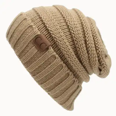 Unisex Solid Color Knitted Dome Hat with Letter Label
