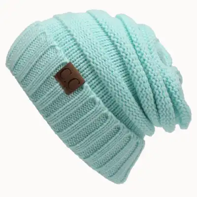 Unisex Solid Color Knitted Dome Hat with Letter Label