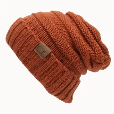 Unisex Solid Color Knitted Dome Hat with Letter Label