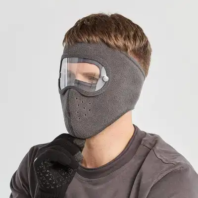 Creative Velcro Goggles Design Face Mask Hat Unisex Monochrome Polar Fleece 55-60cm