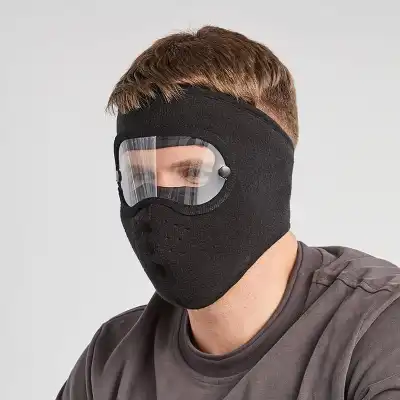 Creative Velcro Goggles Design Face Mask Hat Unisex Monochrome Polar Fleece 55-60cm