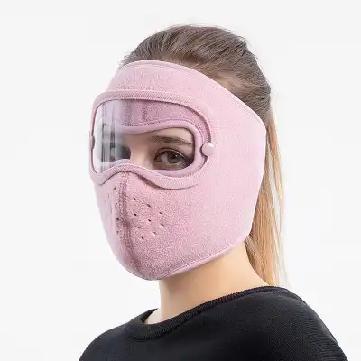 Creative Velcro Goggles Design Face Mask Hat Unisex Monochrome Polar Fleece 55-60cm