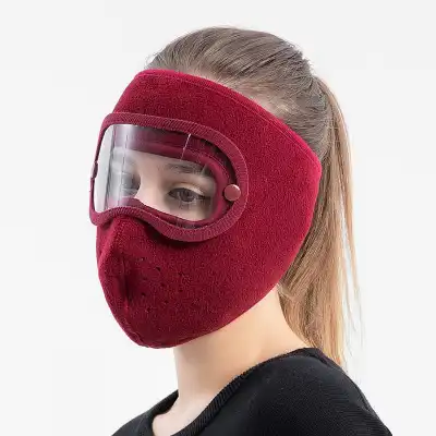 Creative Velcro Goggles Design Face Mask Hat Unisex Monochrome Polar Fleece 55-60cm