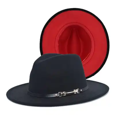 Fashion Color Matching Flat Brim Fedora Hat Unisex Wool Felt