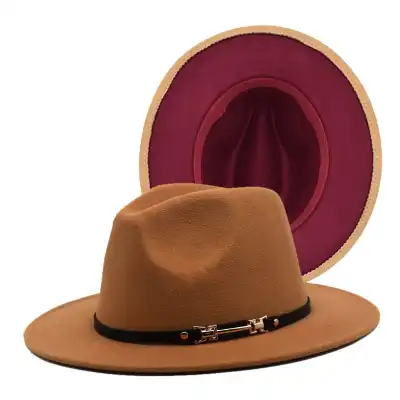 Fashion Color Matching Flat Brim Fedora Hat Unisex Wool Felt