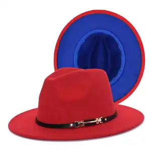 Fashion Color Matching Flat Brim Fedora Hat Unisex Wool Felt