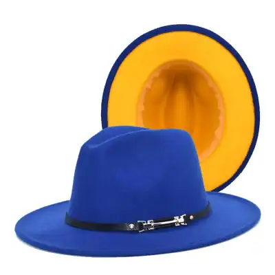 Fashion Color Matching Flat Brim Fedora Hat Unisex Wool Felt