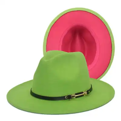 Fashion Color Matching Flat Brim Fedora Hat Unisex Wool Felt