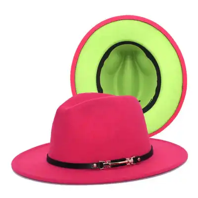 Fashion Color Matching Flat Brim Fedora Hat Unisex Wool Felt
