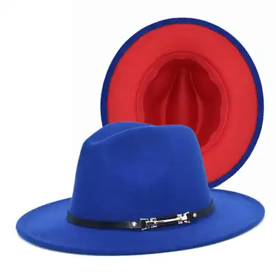 Fashion Color Matching Flat Brim Fedora Hat Unisex Wool Felt