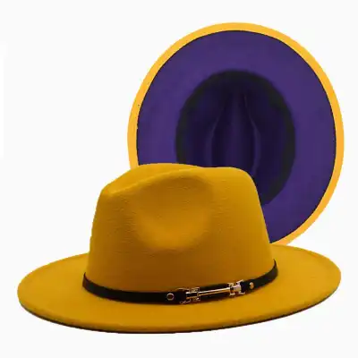 Fashion Color Matching Flat Brim Fedora Hat Unisex Wool Felt