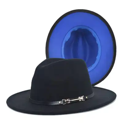 Fashion Color Matching Flat Brim Fedora Hat Unisex Wool Felt