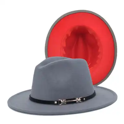 Fashion Color Matching Flat Brim Fedora Hat Unisex Wool Felt