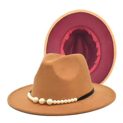 Fashion Pearl Decoration Color Matching Fedora Hat for Adult Unisex