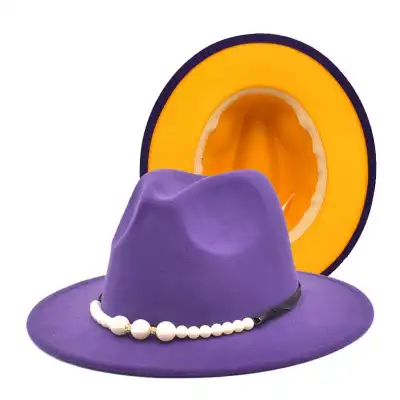 Fashion Pearl Decoration Color Matching Fedora Hat for Adult Unisex