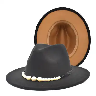 Fashion Pearl Decoration Color Matching Fedora Hat for Adult Unisex