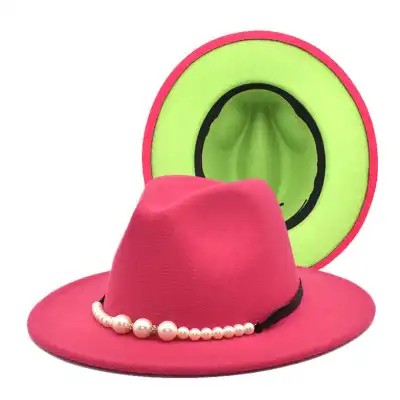 Fashion Pearl Decoration Color Matching Fedora Hat for Adult Unisex