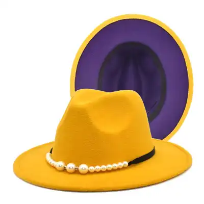 Fashion Pearl Decoration Color Matching Fedora Hat for Adult Unisex