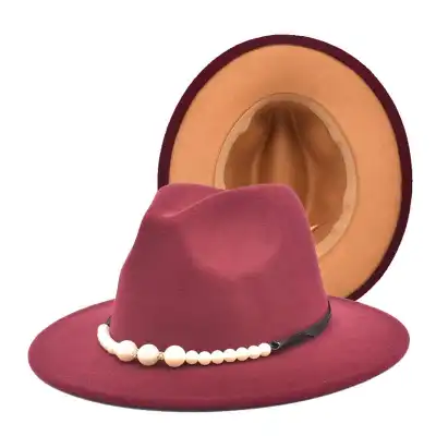 Fashion Pearl Decoration Color Matching Fedora Hat for Adult Unisex