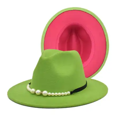 Fashion Pearl Decoration Color Matching Fedora Hat for Adult Unisex