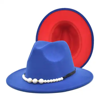 Fashion Pearl Decoration Color Matching Fedora Hat for Adult Unisex