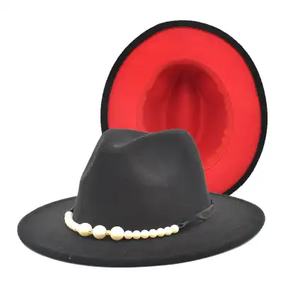 Fashion Pearl Decoration Color Matching Fedora Hat for Adult Unisex