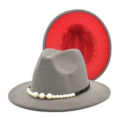Fashion Pearl Decoration Color Matching Fedora Hat for Adult Unisex