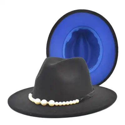 Fashion Pearl Decoration Color Matching Fedora Hat for Adult Unisex
